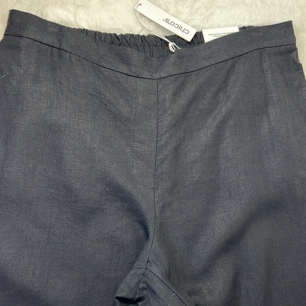 Chicos Linen Crop Straight Pant 14 Black White Embroidery Lightweight Pockts NEW - Picture 12 of 17